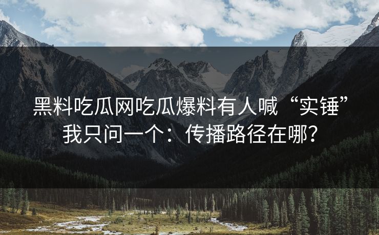 黑料吃瓜网吃瓜爆料有人喊“实锤”我只问一个：传播路径在哪？
