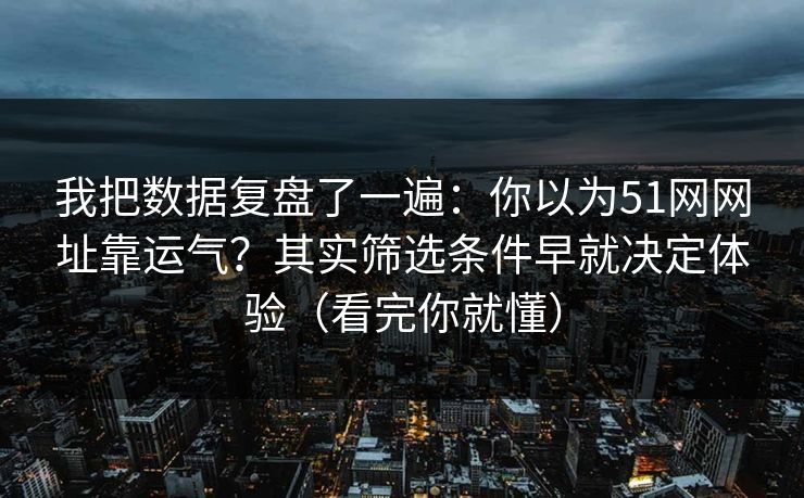 我把数据复盘了一遍：你以为51网网址靠运气？其实筛选条件早就决定体验（看完你就懂）